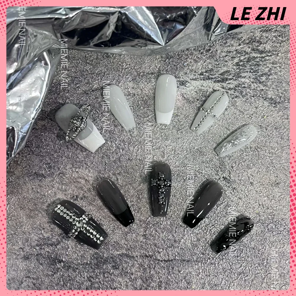Spice Girls Gothic Handmade Square Almond Detachable Full Cover Nail Diamond Five-Pointed Star Cat Eyes Gradients Press On Nails
