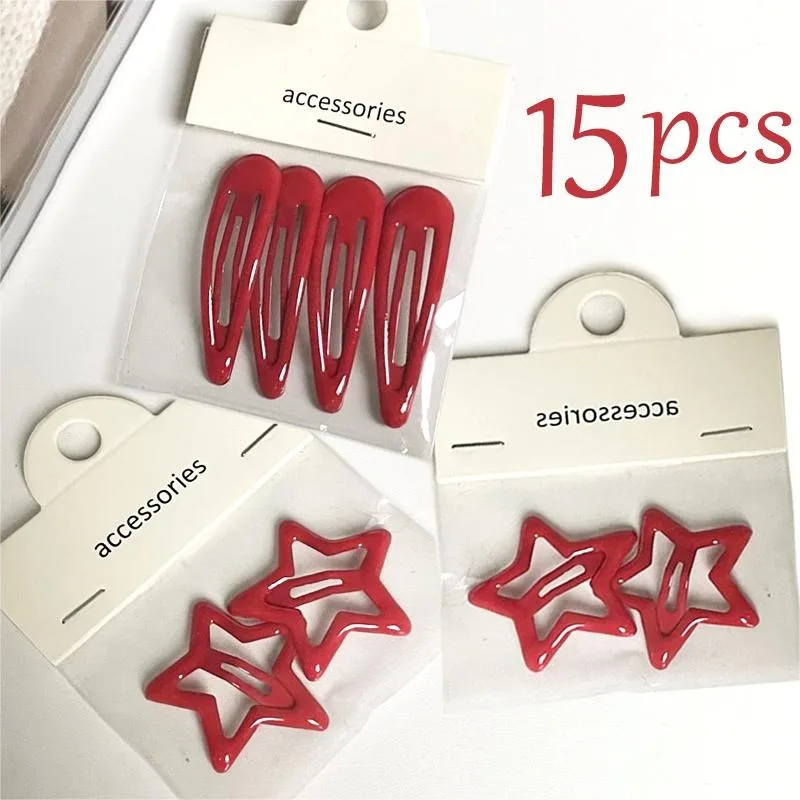 Y2K Lucky Vintage Red Stars Hair Clips Waterdrop-shaped Barrettes Sweet Cool Pentagram Exquisite Hairpin Korean Hair Accessories