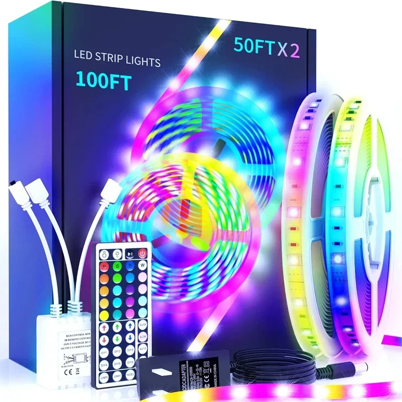 

100 ft LED Strip Lights with 44 Key Remote,Multi-Color RGB LED Lights,24 Volt Color Changing LED Light Strip for Bedroom,Room,TV