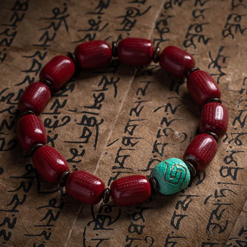 

Raw Ore Purple Gold Sand Prajna Heart Sutra Fret Beads Men and Women High Content Cinnabar Symbol Ornament