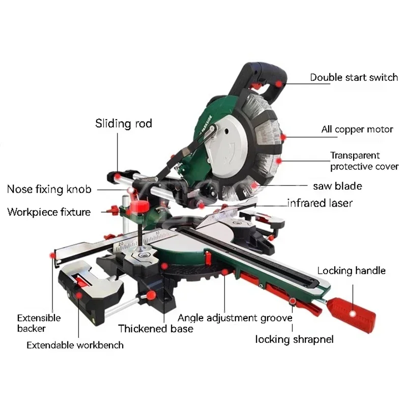 Multifunctional Circular Saw 45 Degree Cutting Miter Sawing Aluminum Machine 8Inch Woodworking Tool 2300W