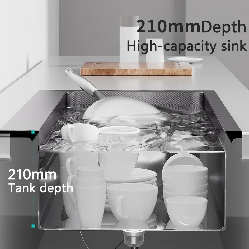 حوض مطبخ حديث من الفولاذ المقاوم للصدأ سميك 4 مم مع صنبور متعدد الوظائف بثلاث فتحات مصنوع يدويًا وفائق للاستخدام المنزلي