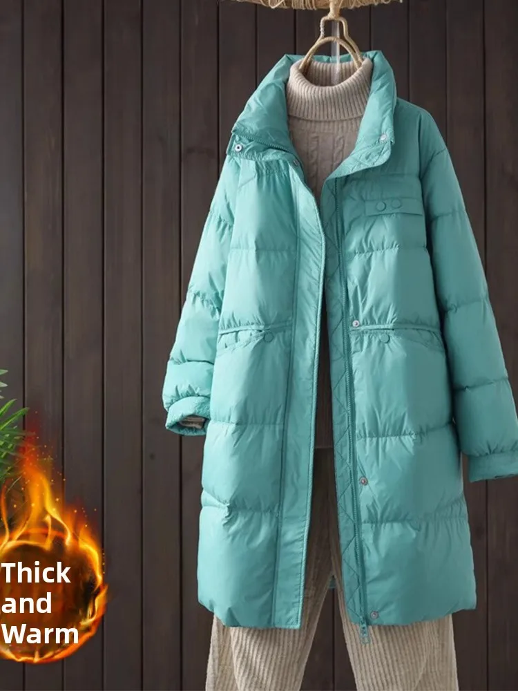 

Light Thiened down Cotton Jaet Women's Winter Mid-Length Faion High-End Loose Fit Warm Stand Collar Cotton Coat