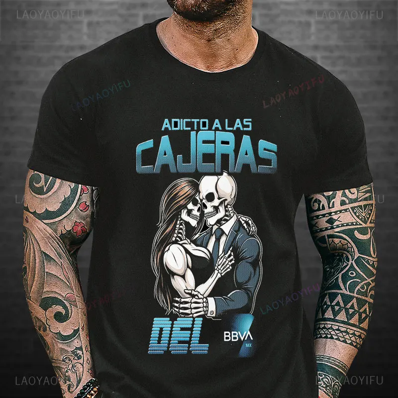 Playera Calacas Chidas OXXO تي شيرت Adictos A Las Cajeras Del Oxxo تيز مضحك الجمجمة OXXO شعار تي شيرت رجالي مطبوعة بلايز #3