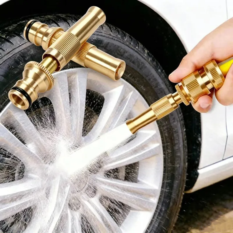Brass High Pressure Spray Nozzle Water Gun Quick Connector Adjustable Direct Spray Sprinkler for Home Garden Hose