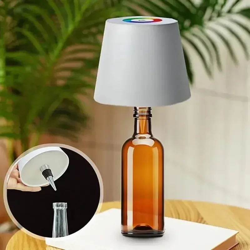LED Touch Three Color Dimming Metal Bottle Table Lamp USB Rechargeable Bedroom Study Living Room Dining Room Ambient Lighting