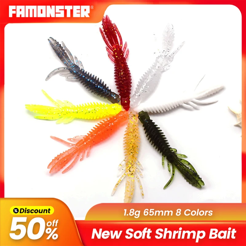 FAMONSTER Soft Fishing Lure Shrimp Bait Salt smell Artificial Bas Silicone Swimbait Worm Versatility lurre cebos pesca accessori