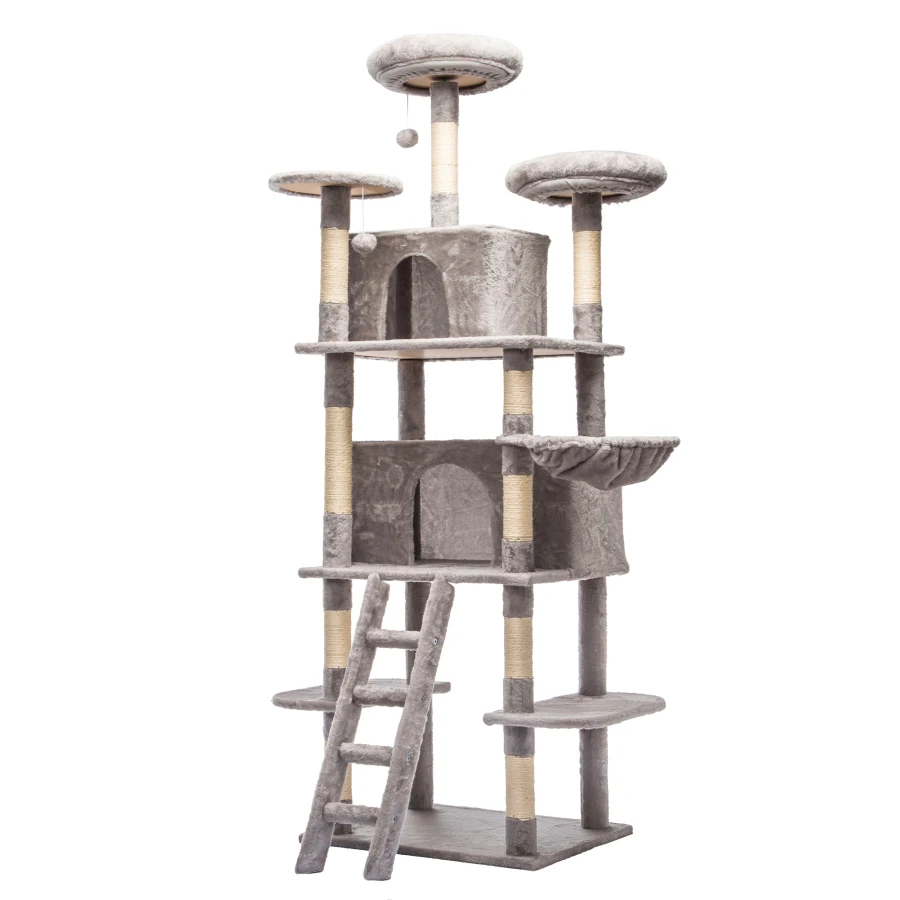 

Large 70.87in Cat Tree W/2 Private Condos 3 PerchesandHanging Hammock Skin-Friendly Short PlushandNo Sharp Edges Natural Sisal