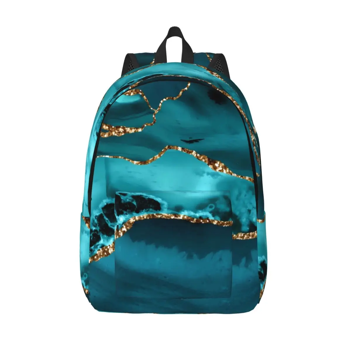 Glitter Marble Backpack Women Men Blue and Gold Durable Backpacks Polyester Elegant School Bags Camping Design Rucksack