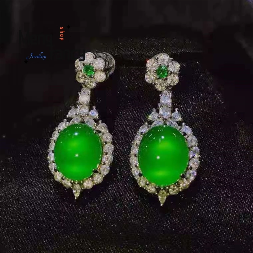 

High - Grade Popular A Jade Article Made Of 925 Silver - Inlaid Green Chalcedony Ice - Colored Jadeite Fashion Jewelry Best Sell