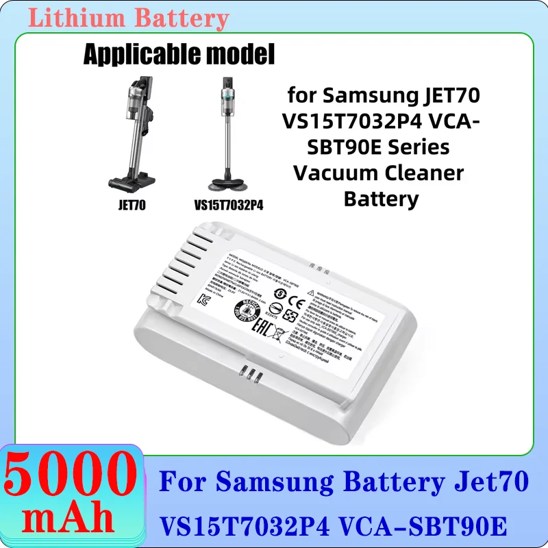

NEW Original replacement battery 21.6 V 5000mAh for samsung jet 70 VS15T7032P4 VCA-SBT90E Vacuum Cleaner Batteries
