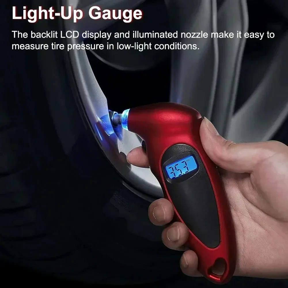 Portable Car Mini Digital Tire Gauge Motorcycle Bike Tire Diagnostic LCD Display Tire Pressure Monitoring System Tool PSI Kpa