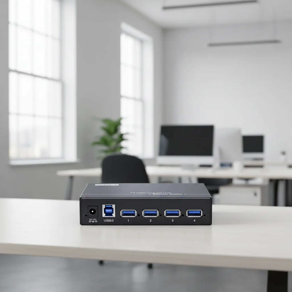 Rugged Metal USB 3.0 Hub 4 Ports, 5Gbps High Speed, 12V/2A Adapter Included, Wall-Mountable, for Workshop & Office
