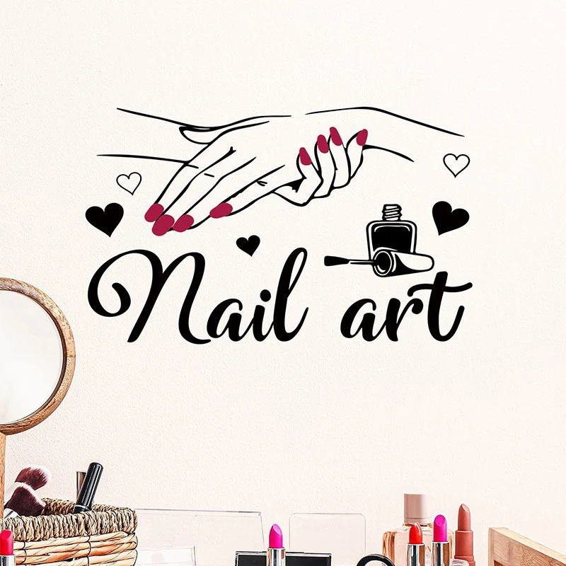 `Nail Art Quote Wall Sticker Manicure Hand Nail Polish Heart Vinyl Decal For Beauty Nail Salon Studio Wall Art Mural Home Decor`