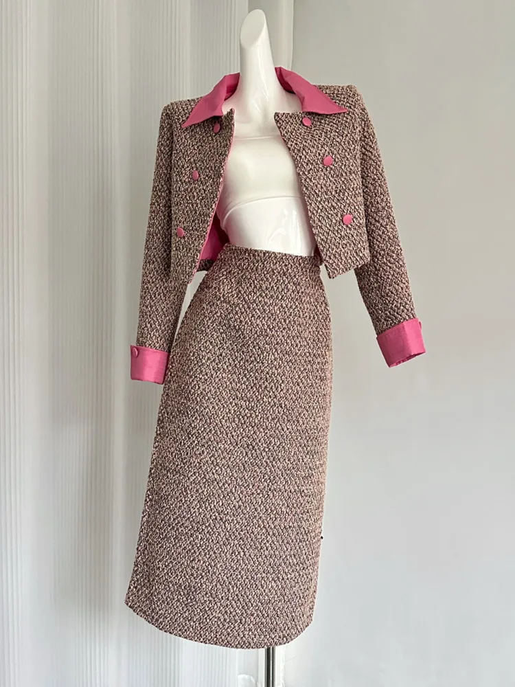 2024 Autumn/Winter Small Fragrant Wind Suit Small Fragrant Tweed Jacket With A Line Skirt Women High Quality Coat Two Piece Set