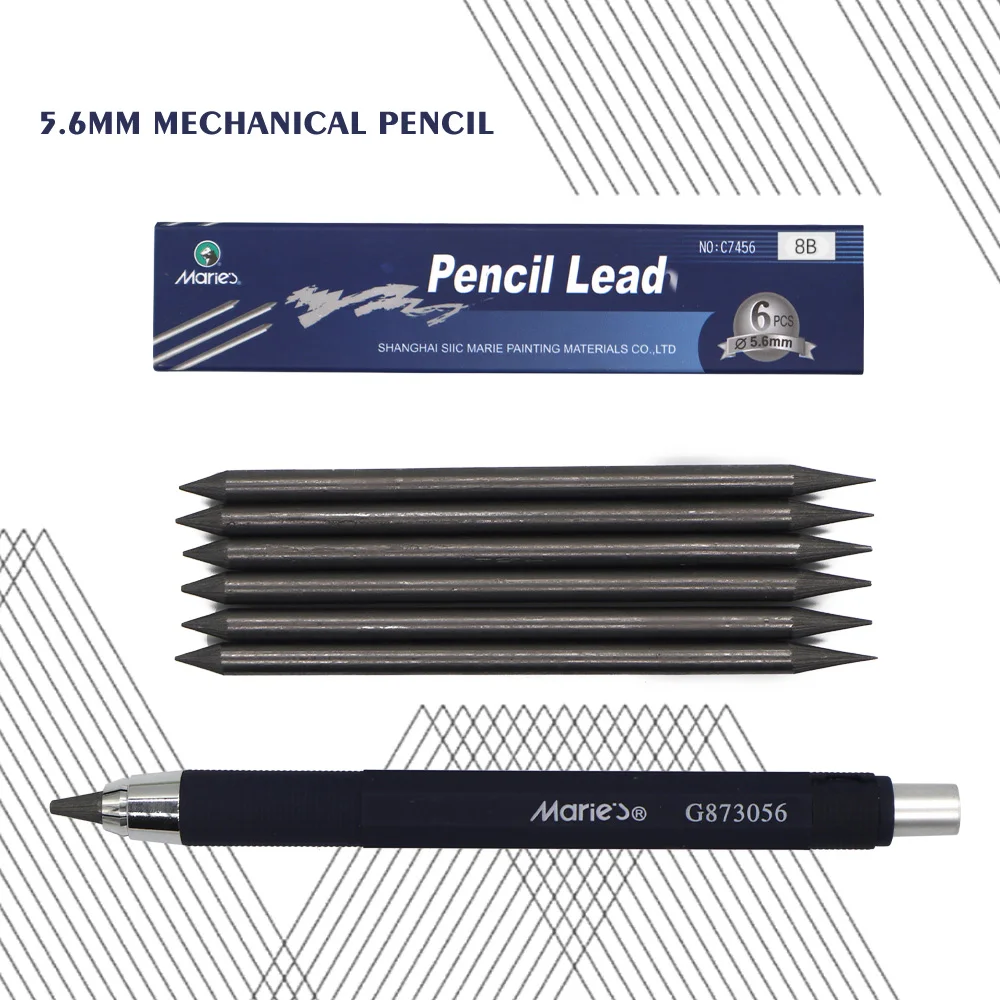 5.6mm Mechanical Press Pencil Automatic Clutch Lead Holder, Artist Carpenter Drawing Pencil Comes with 6 Pieces of 8B Refills, S