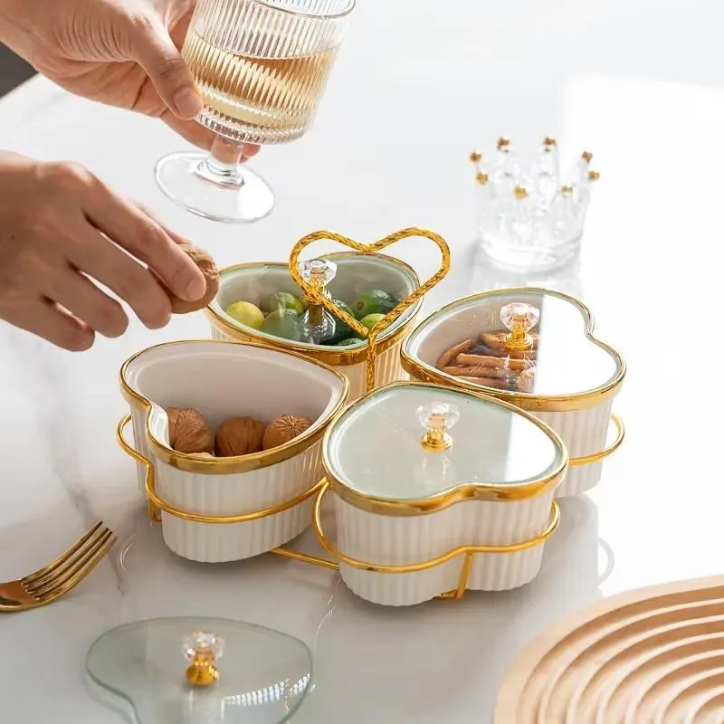 Shelf 3-layer food container plate household metal ceramic brown box American business gift white