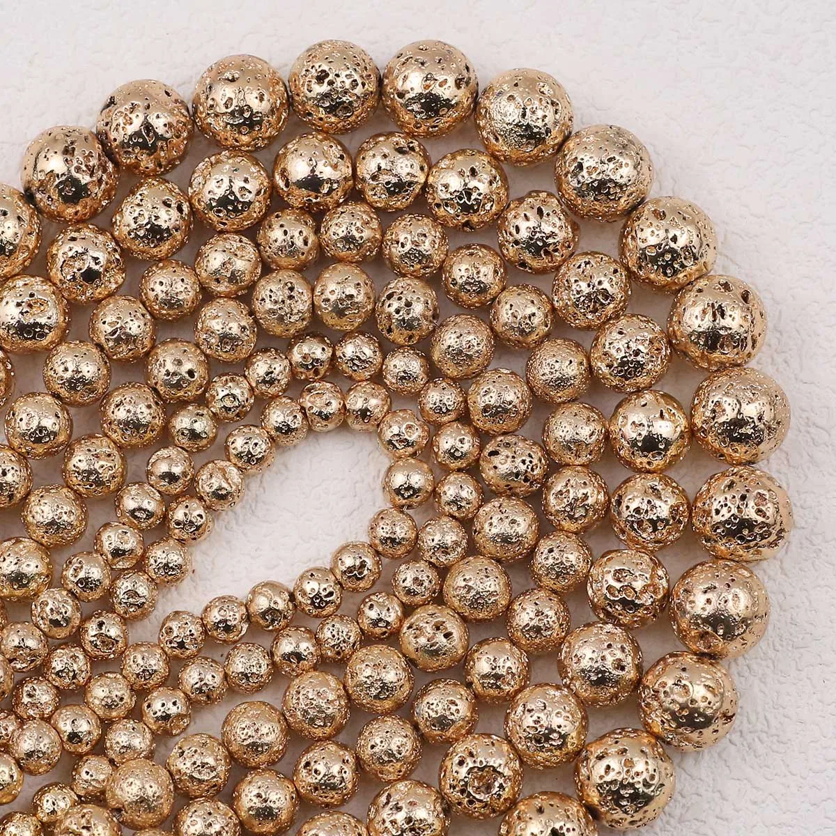 Goldene Natürliche Lava Stein Runde Lose Perlen Spacer 4-12MM Für Schmuck Machen DIY Liebe Armband Erkenntnisse Zubehör 4-12MM