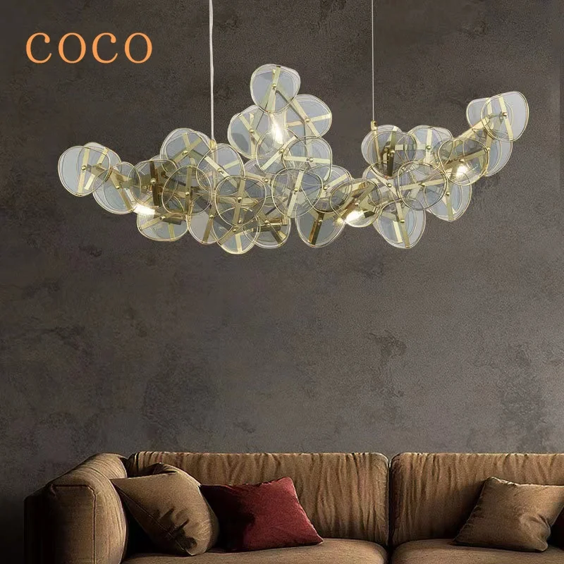 2024 New Modern Light Luxury Sunflower Glass Chandelier Model Room Living Room Light Restaurant Original Bar Creative Led Light