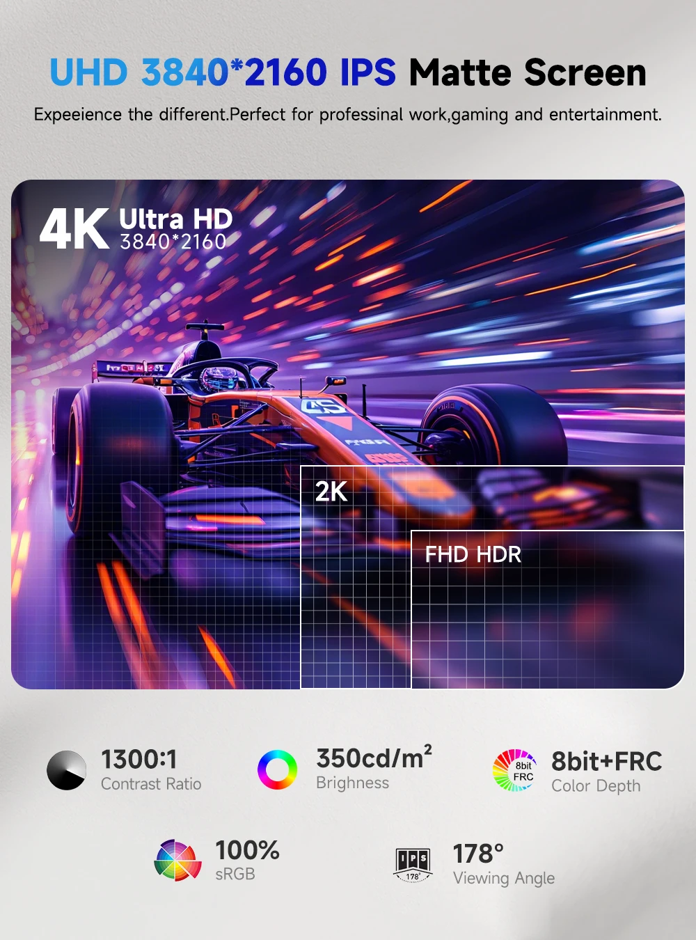 شاشة UPERFECT 4K كبيرة محمولة مقاس 23.8 بوصة UHD 3840 * 2160 100% sRGB FreeSync شاشة خارجية لأجهزة الكمبيوتر المكتبية والكمبيوتر المحمول والكمبيوتر الشخصي الصغير MacBook مع حامل VESA HDMI USB-C شاشة ألعاب