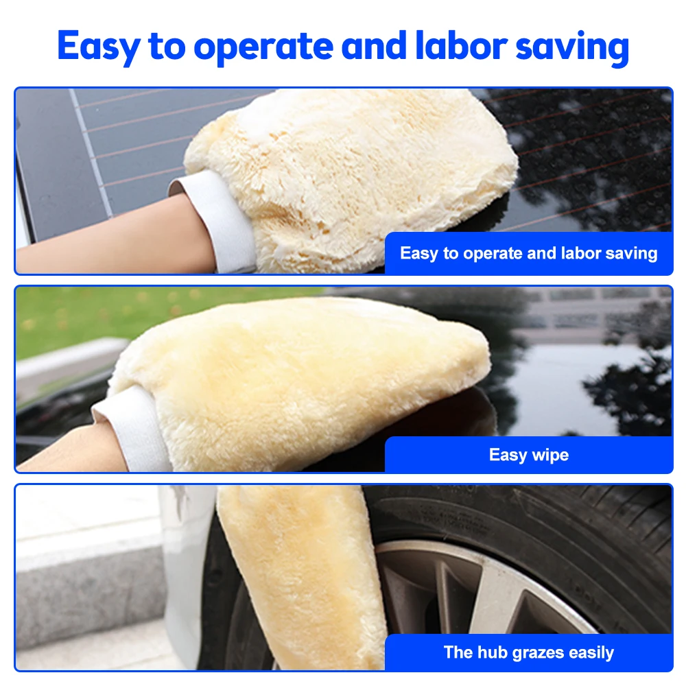 1Pc Wool Soft Car Wash Gloves Cleaning Brush Motorcycle Washer Care Automotive Cleaning Cloth Towel Auto Care Double-faced Glove