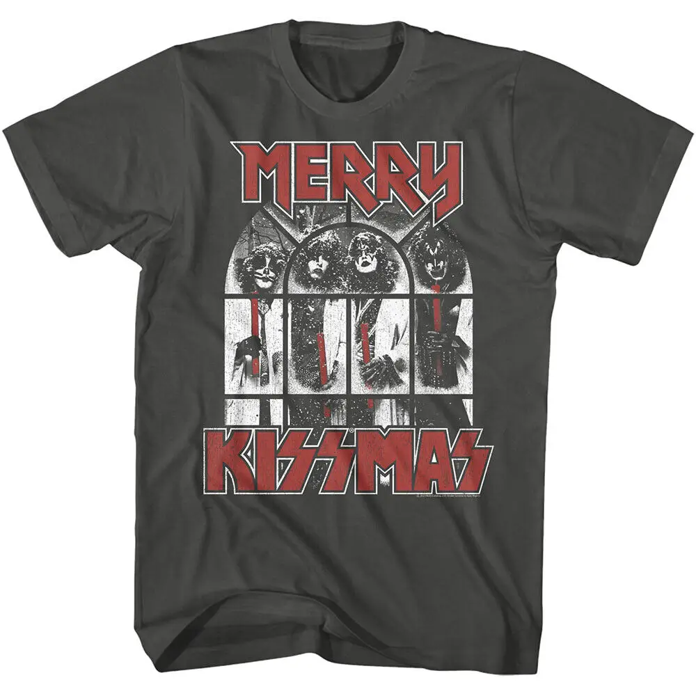 Kiss Group In Snowy Window Merry Kissmas Men's T Shirt Rock Music Band Merch