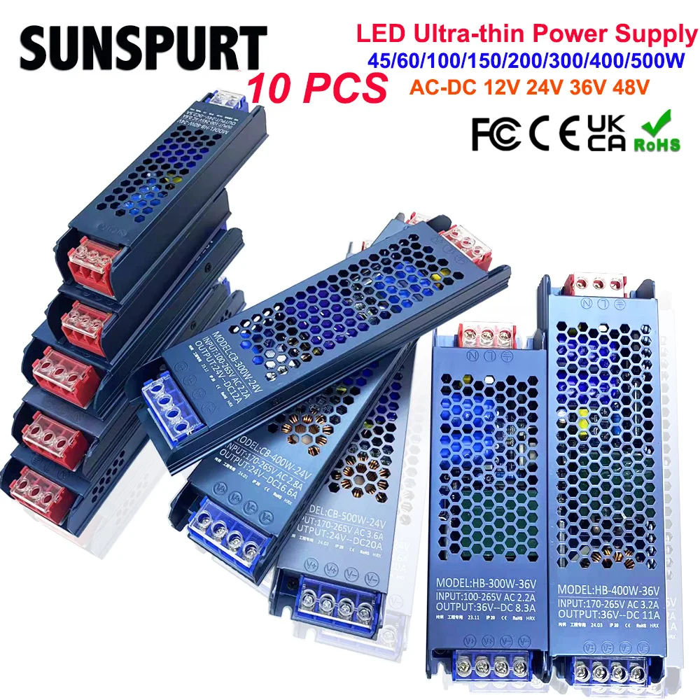

12V 24V 36V 48V 10LED Power Supply 400W 300W 200W 100W LED Driver AC/DC Transformer Converter for LED Strip Indoor Home Lighting