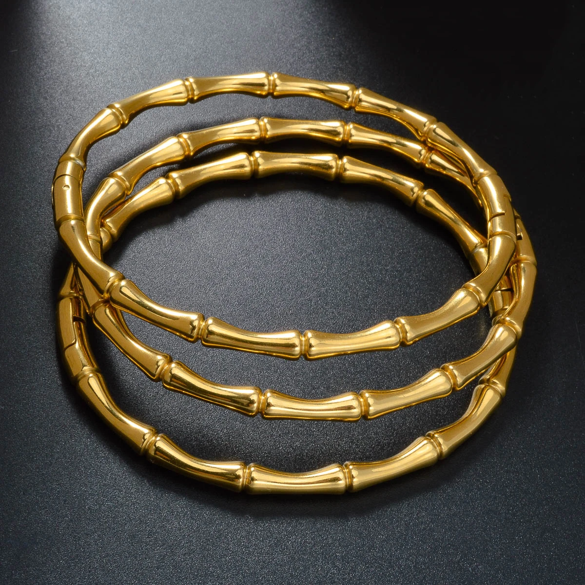 Bamboo Gold Plated Bangle for Women Stainless Steel Bracelet Non‑Tarnish Minimalist Stackable Daily Party Birthday Jewelry Gift