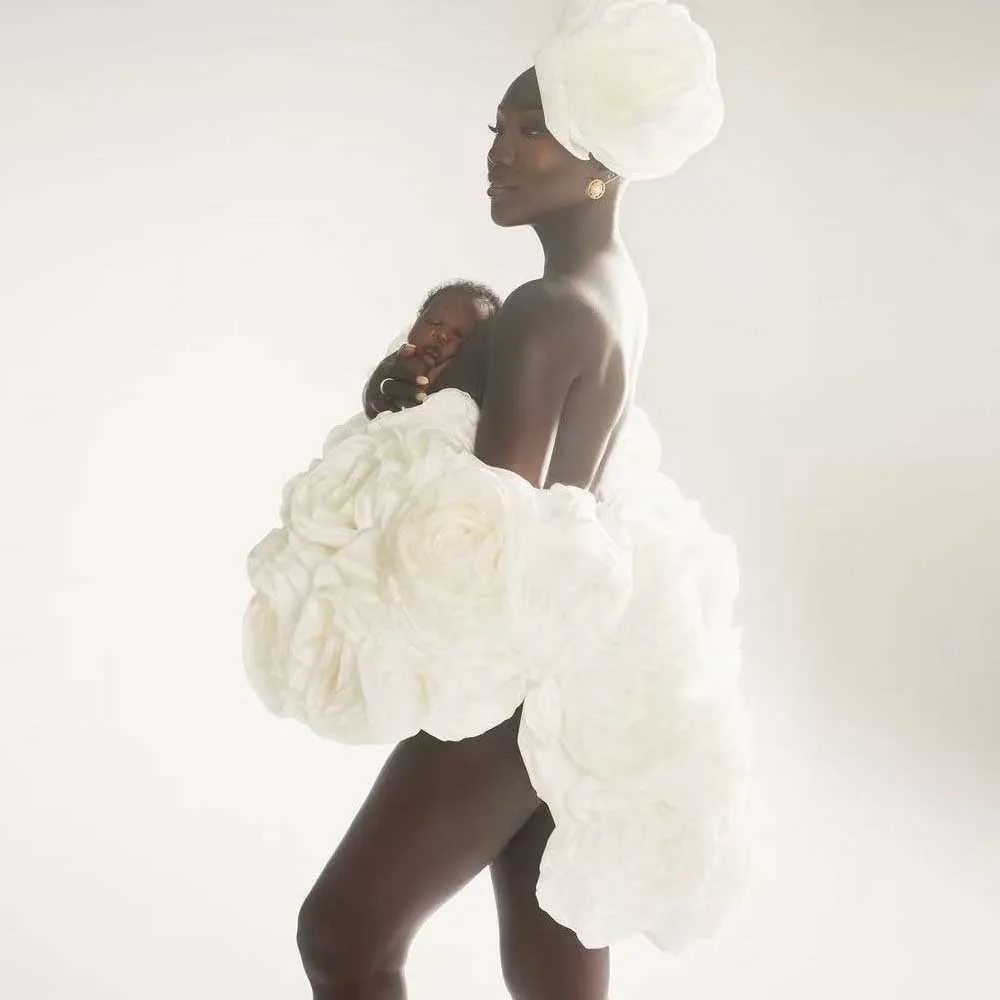 Ivoor bloemen jas organza vrouwen Cape handgemaakte moederschap oversize jas bruiloft bruids tops bloemen jas voor fotoshoot