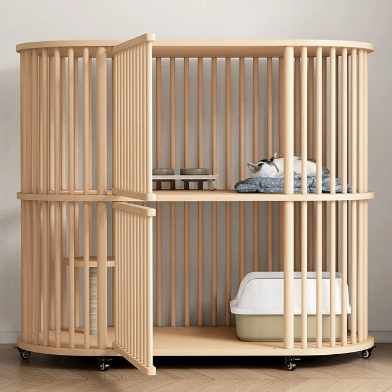 

Luxury Double-decker Cat Villa Large Solid Wood Cat Cage for Home Use Large Capacity Cat House Luxury Pet Showroom