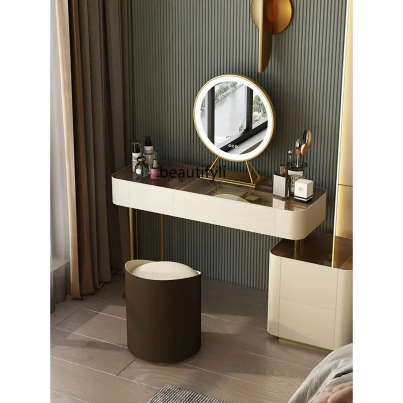 

Dresser small apartment bedroom storage cabinet integrated all solid wood glass dressing table with light