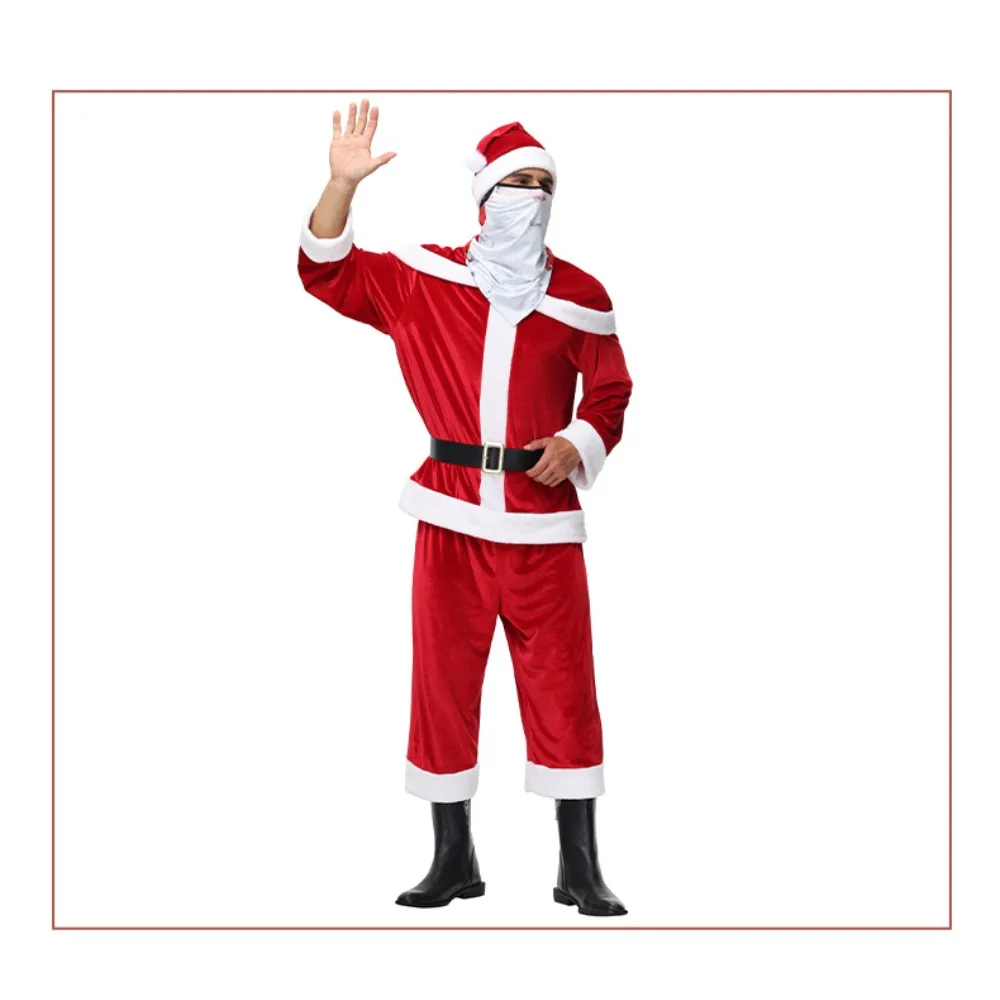 Nuevo disfraz de Navidad, Cosplay de felpa, sombrero rojo de Papá Noel, conjunto de pantalones superiores de manga larga, fiesta temática loca, juego de rol para hombres adultos
