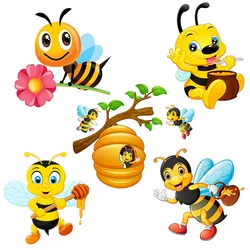 M479 Cartoon Cute Bee Wall Sticker Kids Room Background Home Decoration Mural Living Room Wallpaper Funny Decal