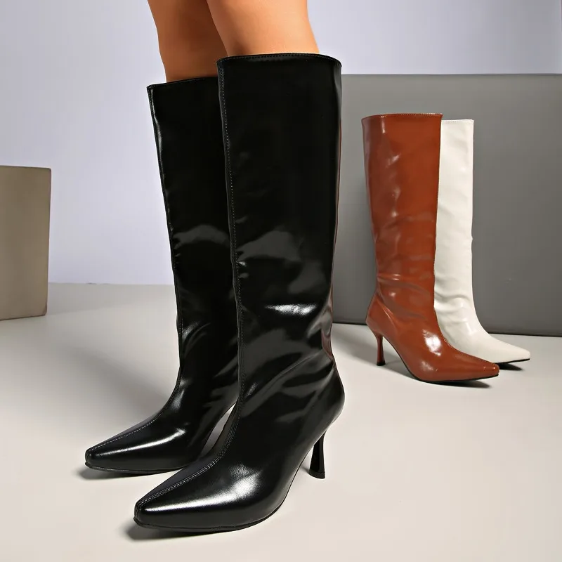 

2026 Street Style Thin Heels Women Knee High Boots Pointed Toe Stripper Party Shoes Female Mordern Long Booties Zapatos De Muje