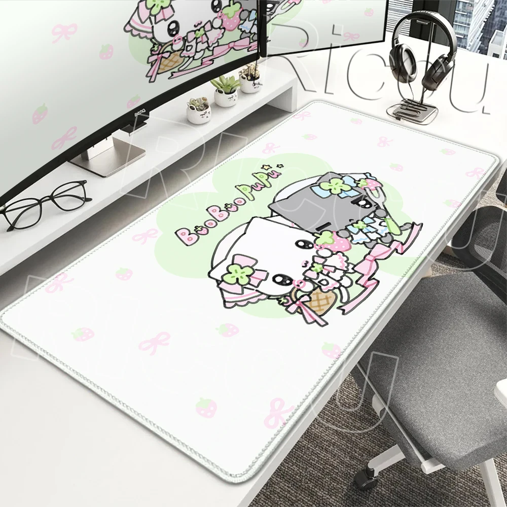 Yellow Checkered Stripe Pretty Cat Mouse Pads Keyboard Protector Non-Slip Large Pc Home &Office Desk Mat Rubber Laptop Desk Pads