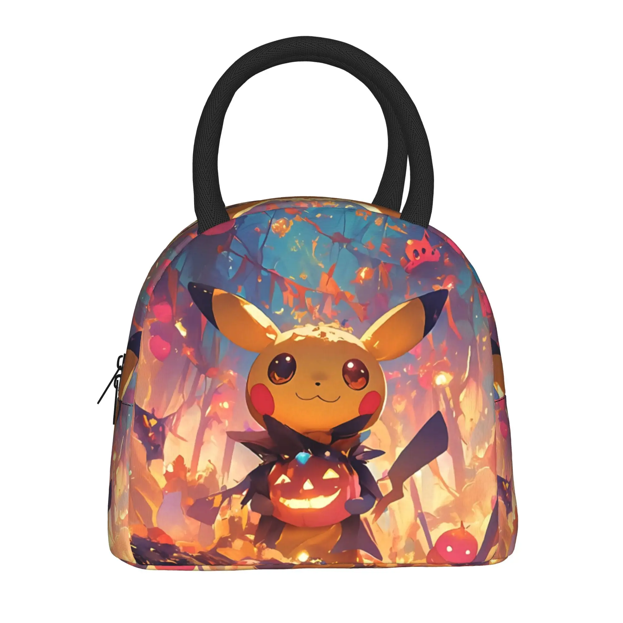 Pokemon Pikachu Pumpkin Halloween Handbag Insulated Lunch Bag Meal Pack Rice Bag  bolsa Student Bento Lunch Handbag Insulation