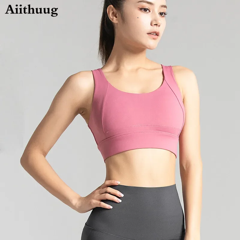 Aiithuug กีฬา Bra สำหรับผู้หญิง Criss ข้ามกลับเบาะกีฬา Bras Bounce Control สนับสนุนโยคะ Bra กับถ้วยที่ถอดออกได้ bra