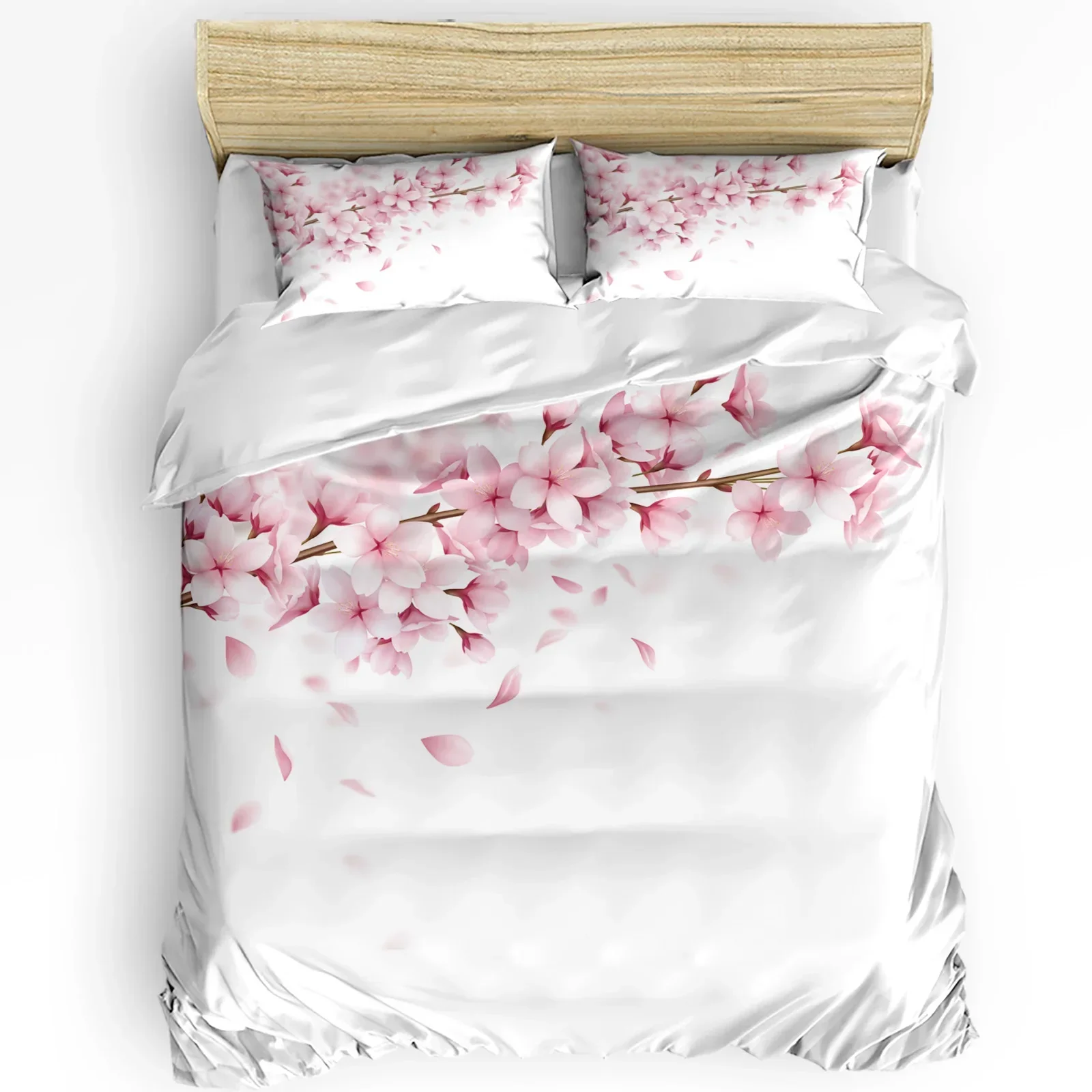 

Pink Flower Cherry Blossoms White Duvet Cover with Pillow Case Custom 3pcs Bedding Set Quilt Cover Double Bed Home Textile