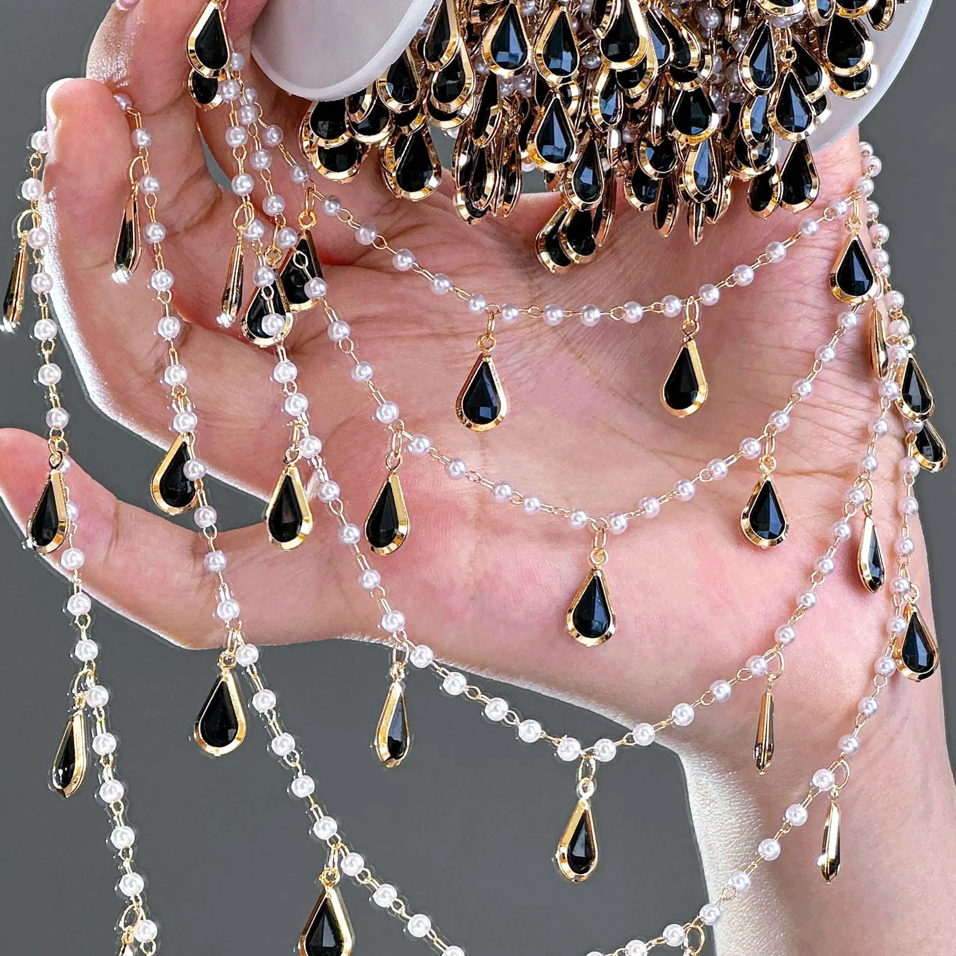 0.5/1meter Crystal Teardrop Charms Tassel Pearl Bead Chain DIY Necklace Bracelet Women Jewelry Accessories Clothing Findings