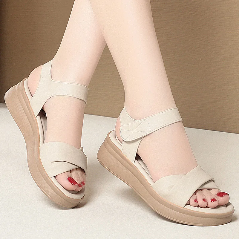 

Beach Women's Sandals Summer 2025 Platform Office Girl Wedge Heel Women Shoes Offers Dress Peep Toe Black and Brown Shoes 35-41