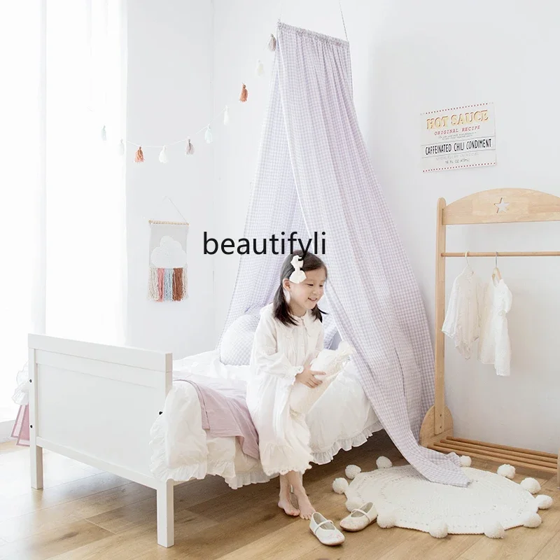 Household children's room bedroom decorative mantle tent pure cotton lattice bedside blackout gauze tent, suspended ceiling tent