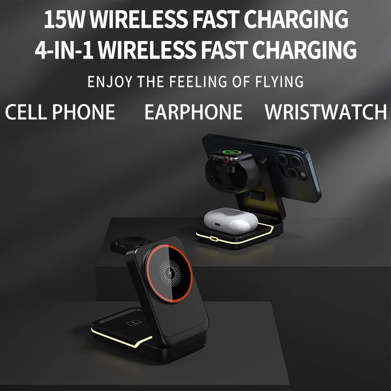 Magnetic Wireless Charger For iPhone 16 15 14 13 12 Pro Max/Mini/Plus/ iWatch/Airpods Foldable Wireless Charging Station 3 IN 1