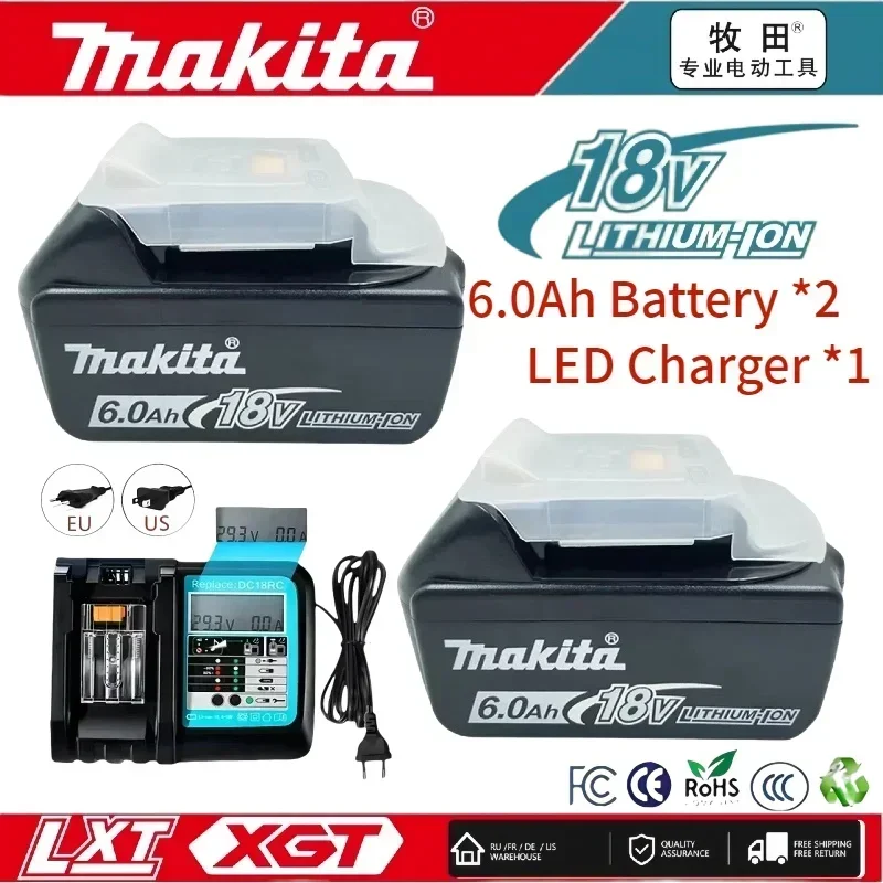 Batería Original Makita de 18V 6.0Ah BL1860B de Iones de Litio, Puede Reemplazar BL1830 BL1840 BL1850 LXT400 para Taladro DTW700 DDF487