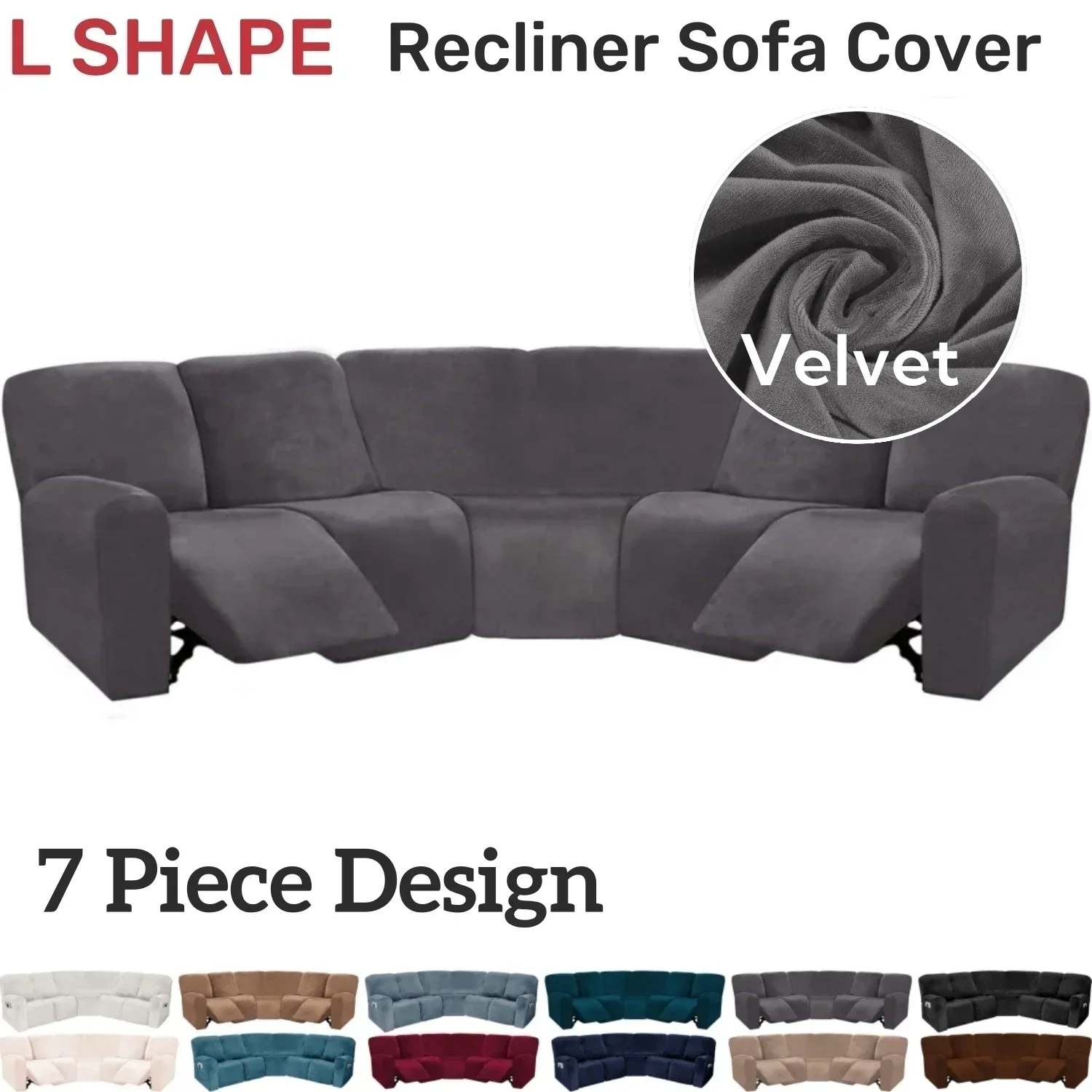 Velvet 5 Seater Recliner Sofa Covers 7 Piece Stretch Soft Recliner Sofa L Shape Sectional Couch Slipcovers Furniture Protector