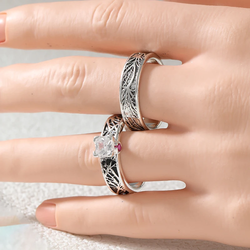 Vintage Inlaid White CZ Women's Set of Rings Trendy Silvery Color Hand Carving Daily Wear Party Jewelry Anniversary Gift