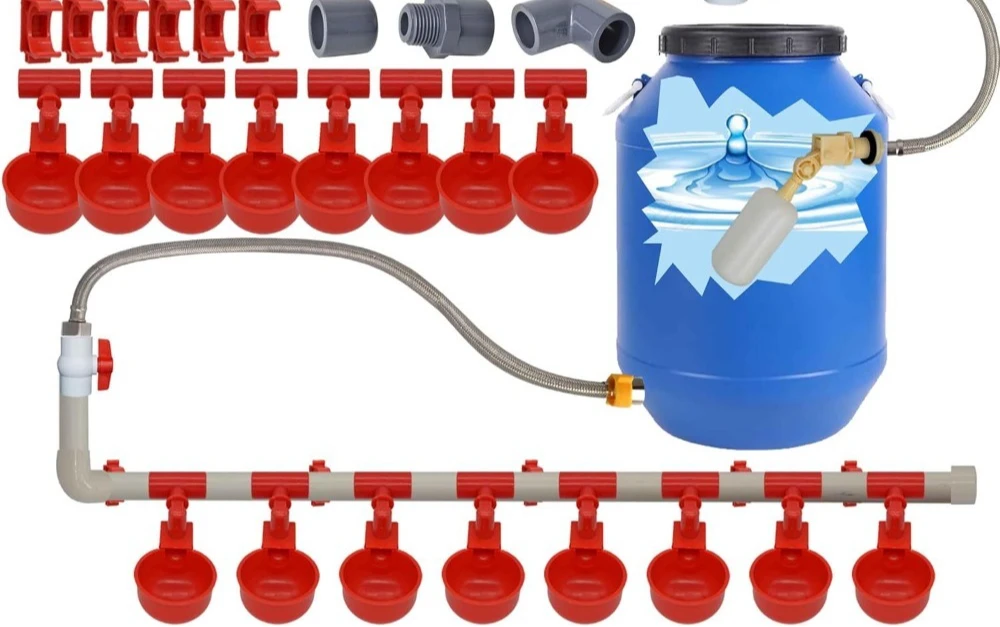 

Automatic Chicken Waterer Pipeline Kit with Nipple Cups PVC Connectors for Poultry Breeding and Farming