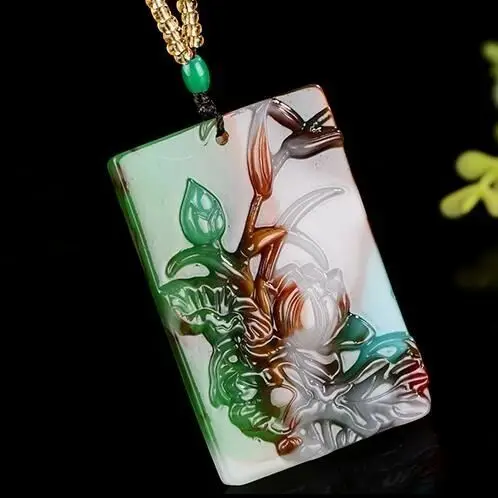 

Natural Xinjiang Hotan Jade Colorful Jade Lotus Jade Pendant Gold Silk Jade Men's and Women's Flower Rich Pendant