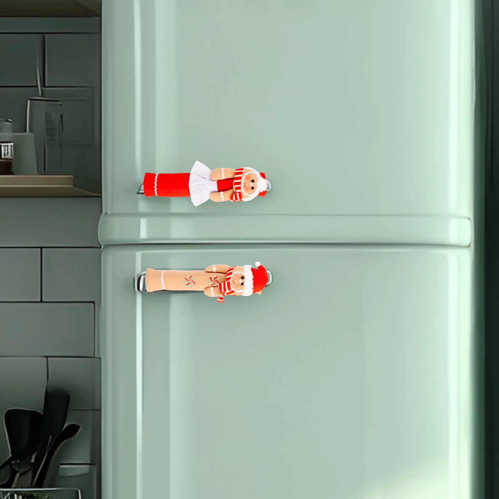 새로운 크리스마스 장식 만화 귀여운 진저브레드맨 냉장고 손잡이 장갑 전자레인지 오븐 도어 손잡이 보호 커버