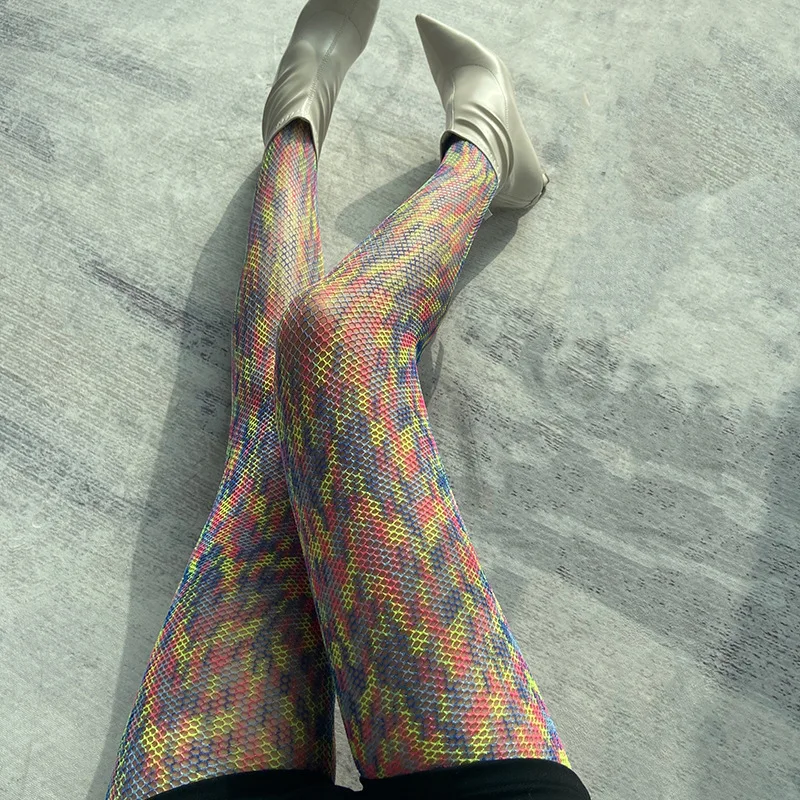 2025 Rainbow Fishing Net Socks, Fashionable high-waisted Tights, colorful pantyhose, Gradient Color Party stockings