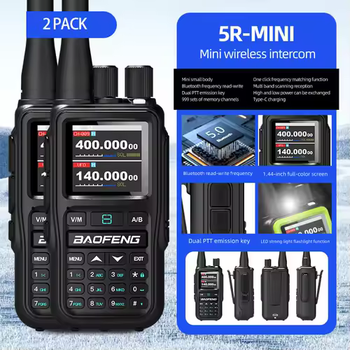 Baofeng UV-5R Mini 5W Walkie Talkie (2 Pack) | Bluetooth APP, NOAA Weather, 999 Ch | USB-C Charging for Outdoor/Hunting - Image 2